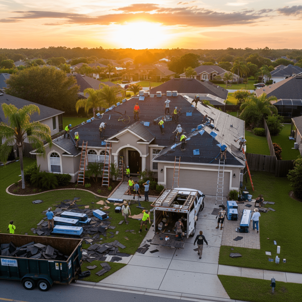 Roofing contractor Valrico installing hurricane-rated roof